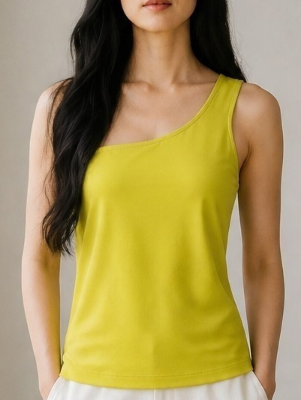 CAbi Chartreuse Asymmetrical Double Strap Tank Top Sleeveless Layering Cami